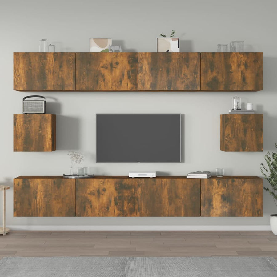 6-Delige Tv-Meubelset Bewerkt Hout Kleurig 100 cm