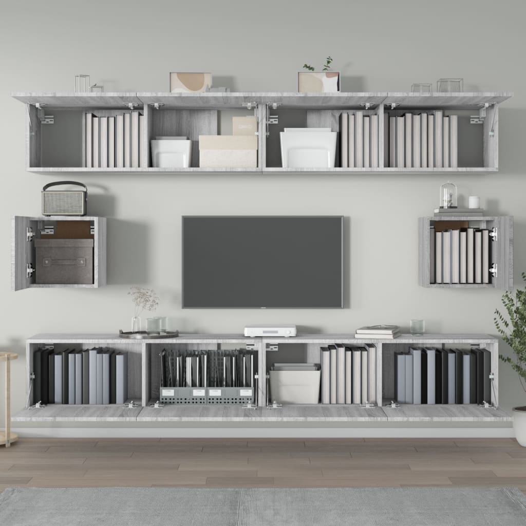 -Delige Tv-Meubelset Bewerkt Hout Eikenkleurig 100 x 30 x 30 cm Grijs sonoma