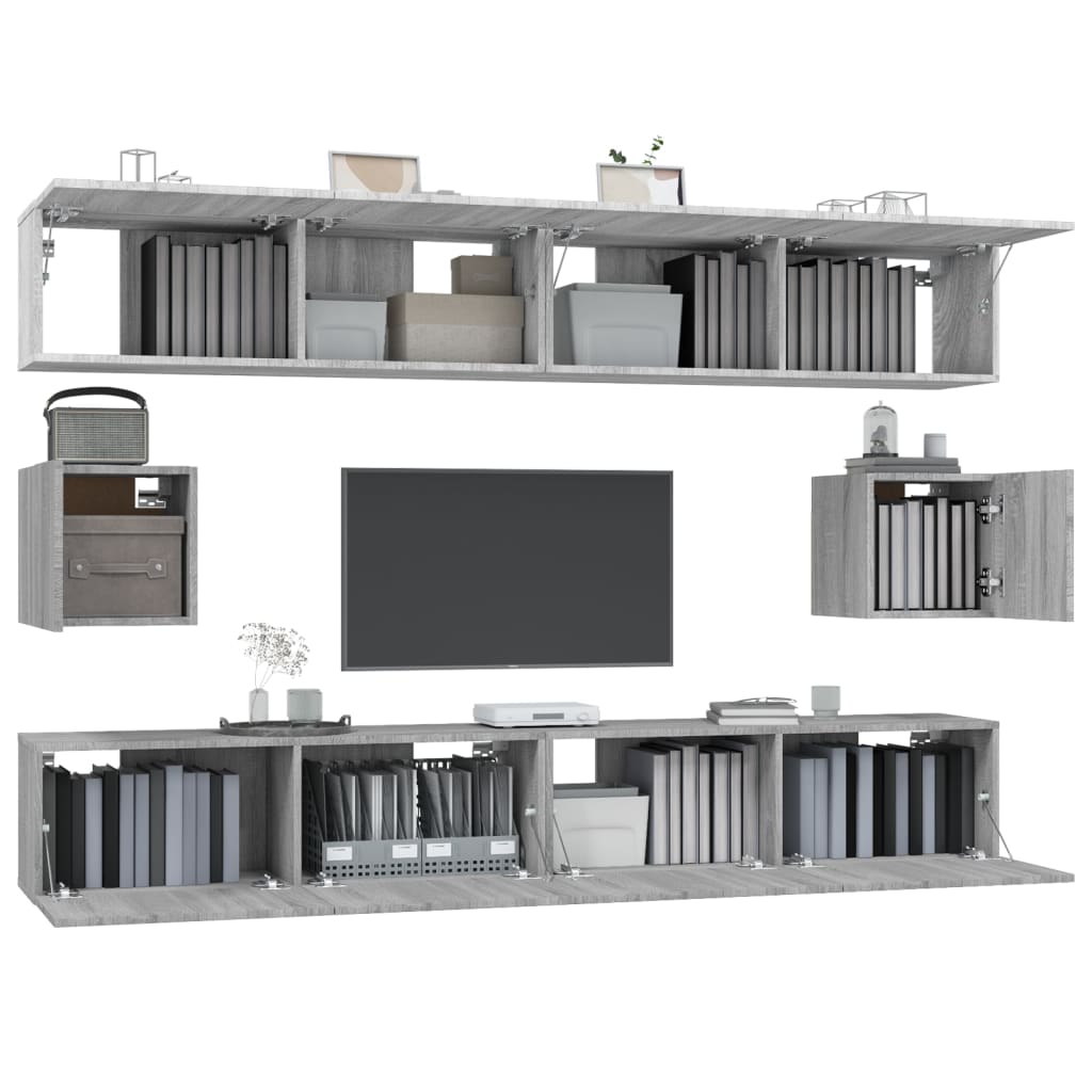 -Delige Tv-Meubelset Bewerkt Hout Eikenkleurig 100 x 30 x 30 cm Grijs sonoma