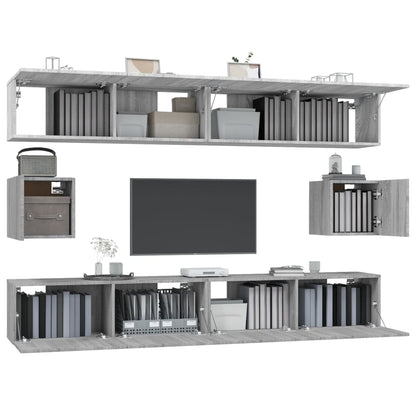 -Delige Tv-Meubelset Bewerkt Hout Eikenkleurig 100 x 30 x 30 cm Grijs sonoma