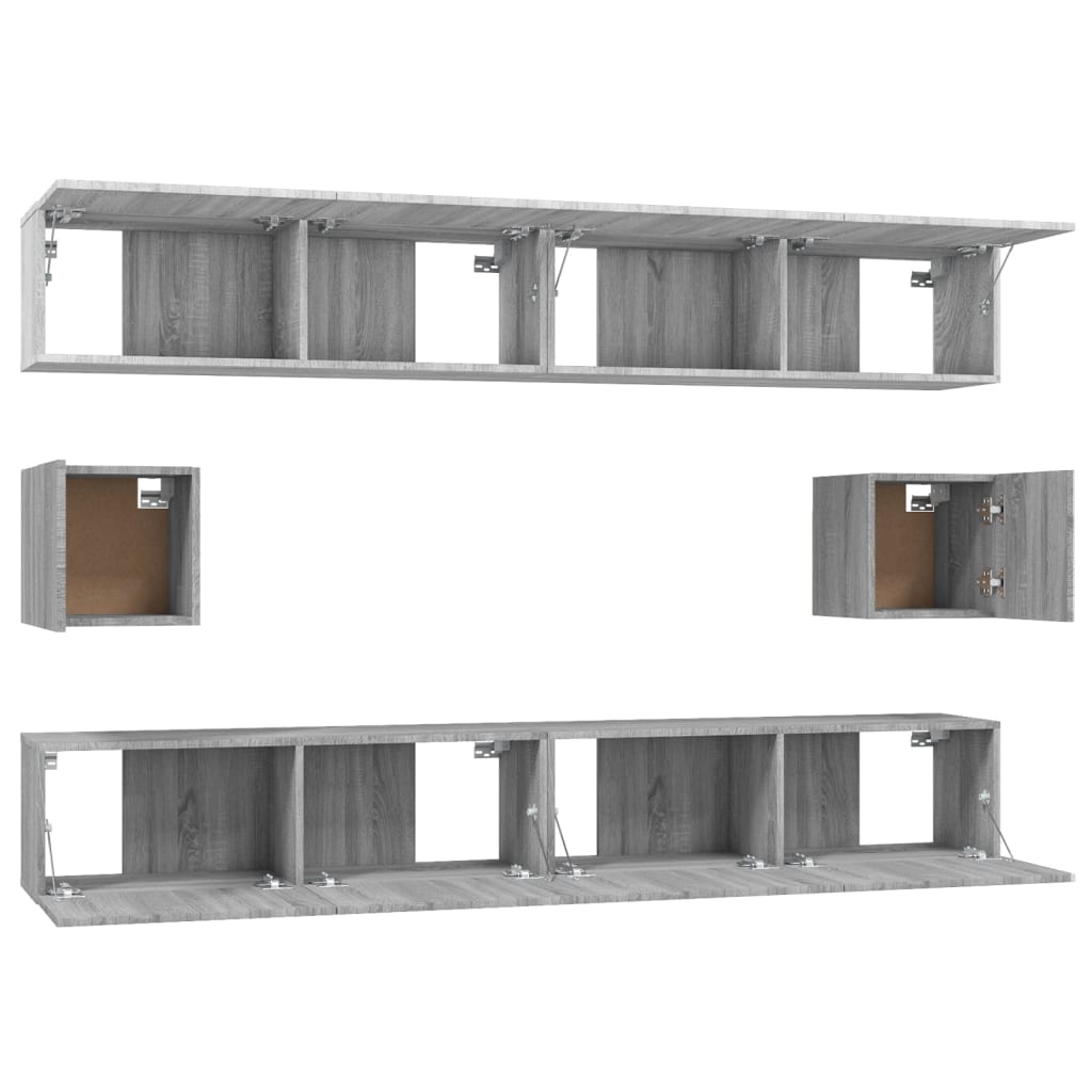 -Delige Tv-Meubelset Bewerkt Hout Eikenkleurig 100 x 30 x 30 cm Grijs sonoma