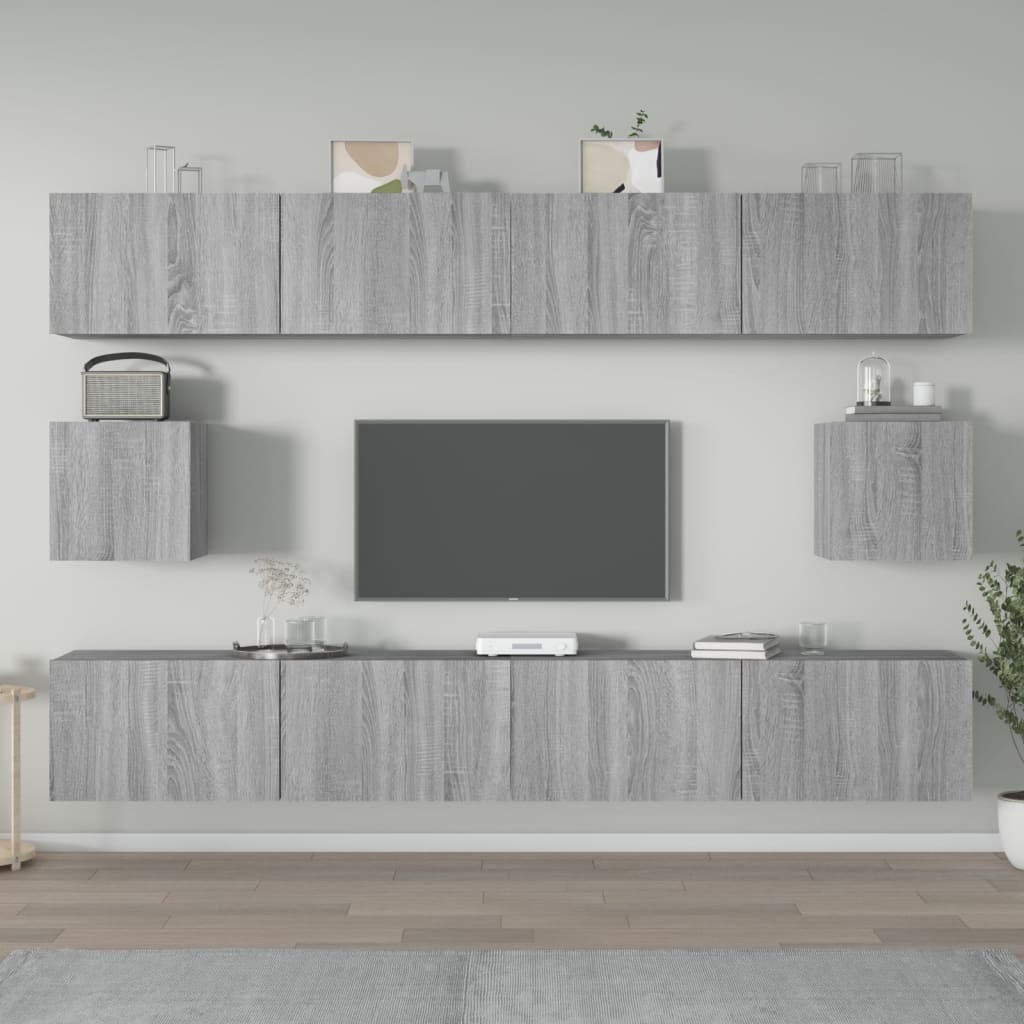 -Delige Tv-Meubelset Bewerkt Hout Eikenkleurig 100 x 30 x 30 cm Grijs sonoma