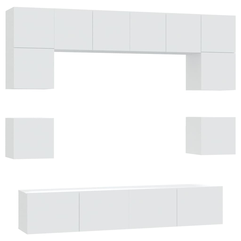 8-Delige Tv-Meubelset Bewerkt Hout 80 cm Wit