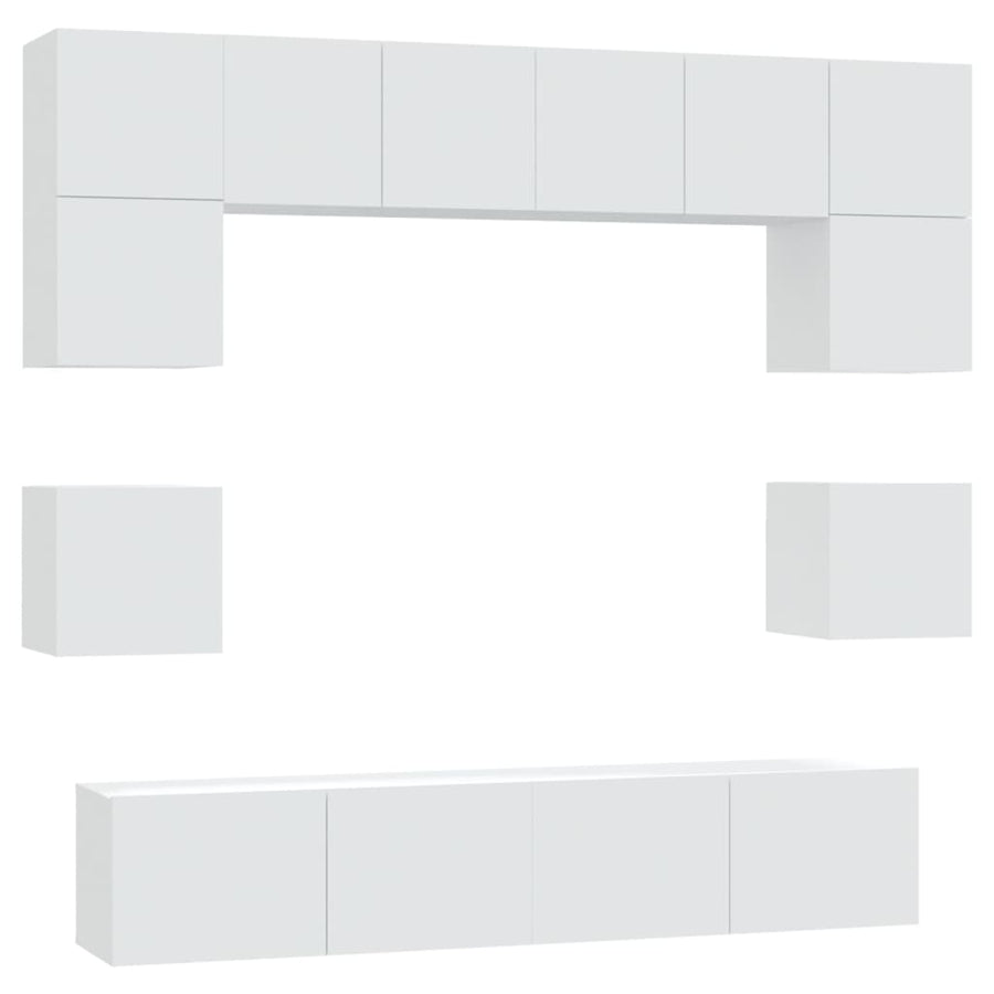 8-Delige Tv-Meubelset Bewerkt Hout 80 cm Wit