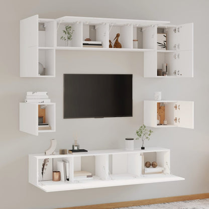 8-Delige Tv-Meubelset Bewerkt Hout 80 cm Wit