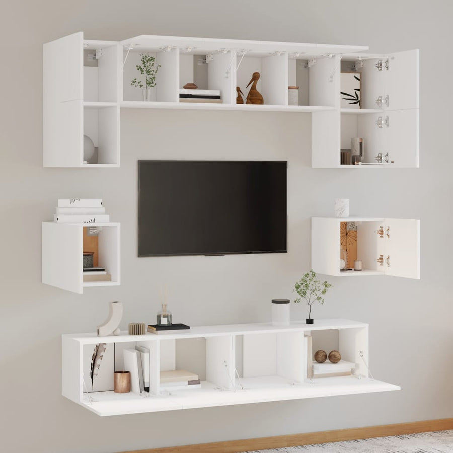 8-Delige Tv-Meubelset Bewerkt Hout 80 cm Wit