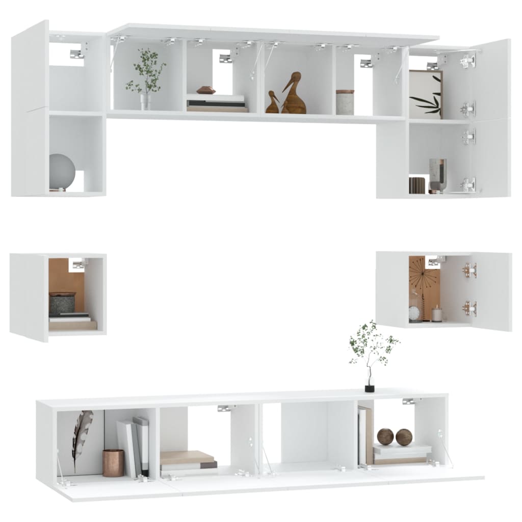 8-Delige Tv-Meubelset Bewerkt Hout 80 cm Wit