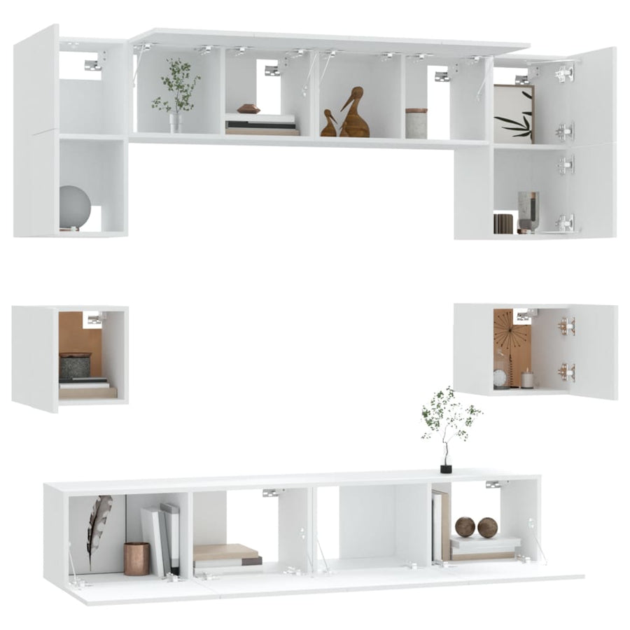 8-Delige Tv-Meubelset Bewerkt Hout 80 cm Wit