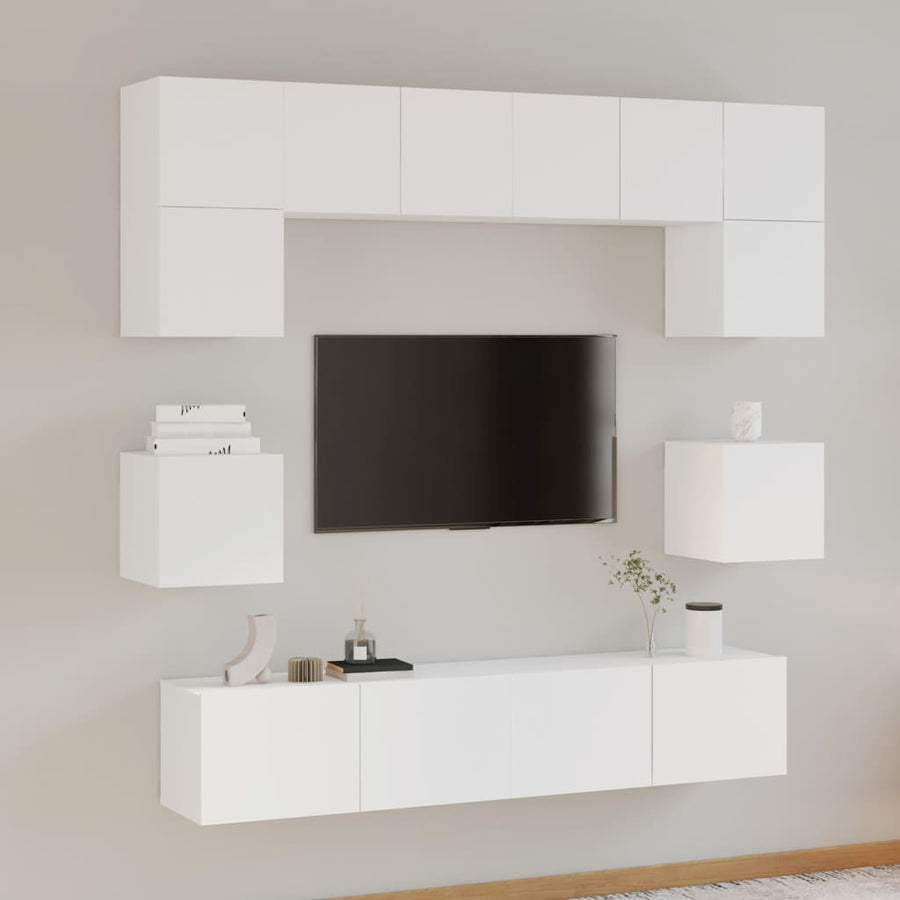 8-Delige Tv-Meubelset Bewerkt Hout 80 cm Wit