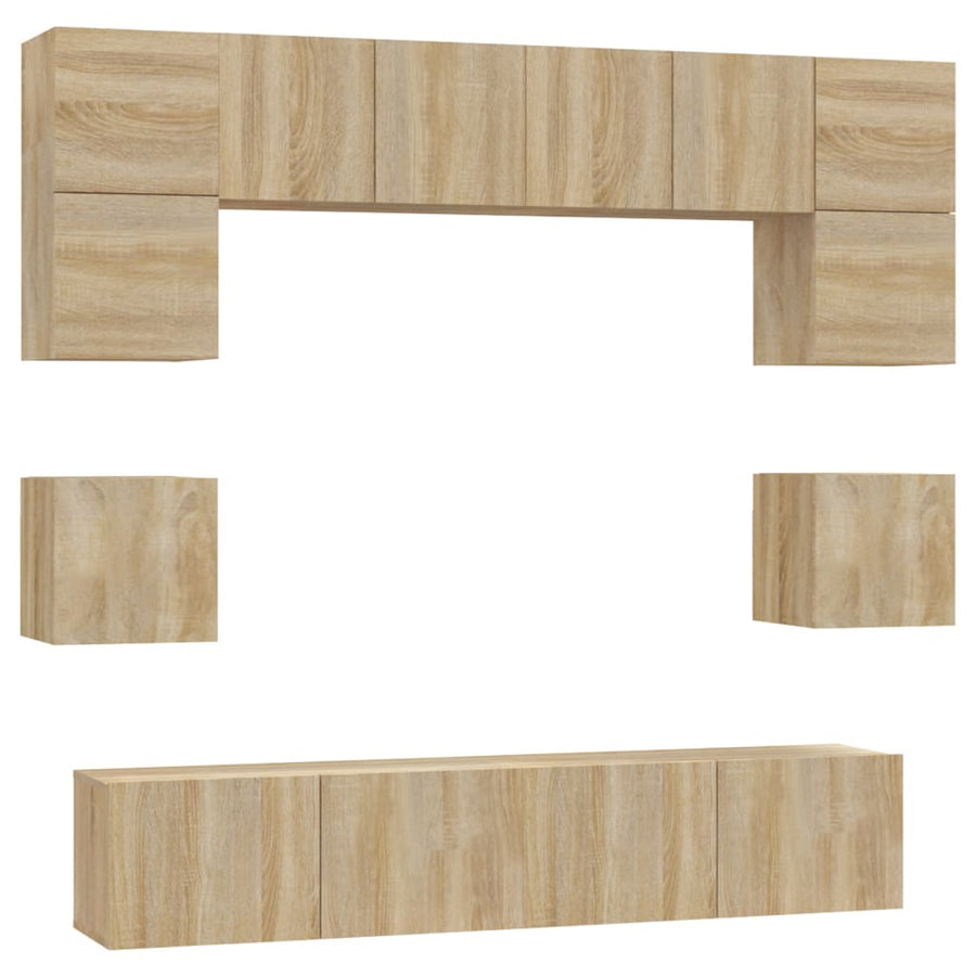 8-Delige Tv-Meubelset Bewerkt Hout Kleurig 80 cm Sonoma eiken