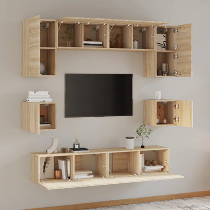 8-Delige Tv-Meubelset Bewerkt Hout Kleurig 80 cm Sonoma eiken