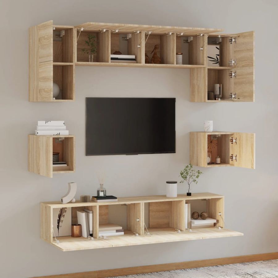 8-Delige Tv-Meubelset Bewerkt Hout Kleurig 80 cm Sonoma eiken
