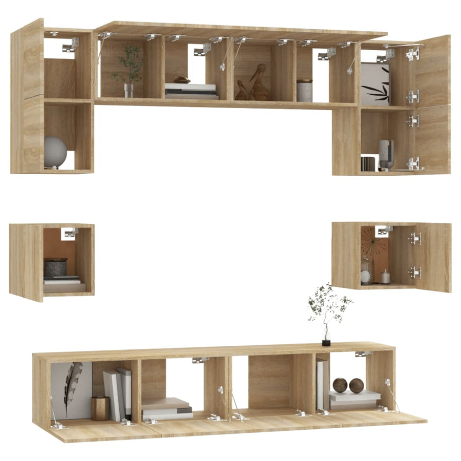 8-Delige Tv-Meubelset Bewerkt Hout Kleurig 80 cm Sonoma eiken