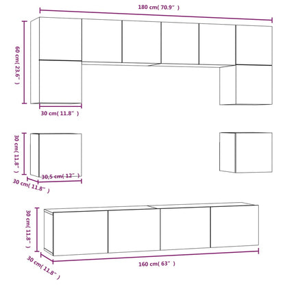 8-Delige Tv-Meubelset Bewerkt Hout Kleurig 80 cm Sonoma eiken