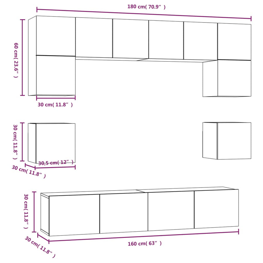 8-Delige Tv-Meubelset Bewerkt Hout Kleurig 80 cm Sonoma eiken