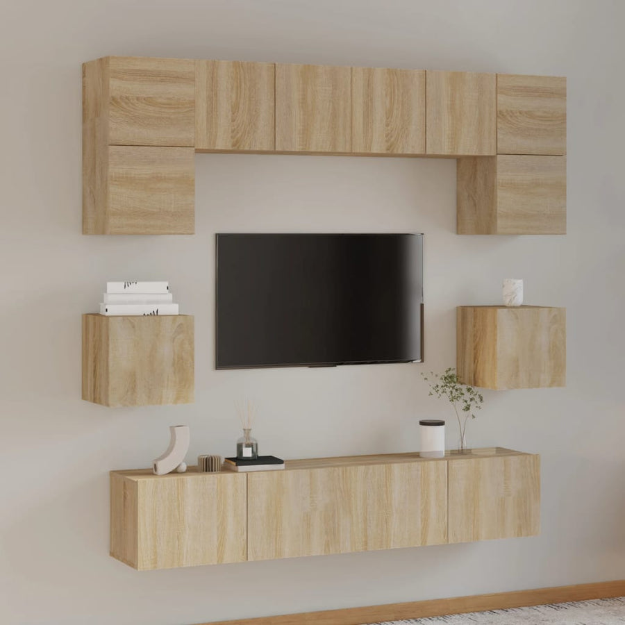 8-Delige Tv-Meubelset Bewerkt Hout Kleurig 80 cm Sonoma eiken