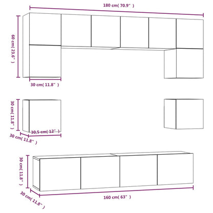 -Delige Tv-Meubelset Bewerkt Hout 80 x 30 x 30 cm Betongrijs
