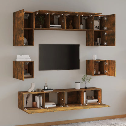 8-Delige Tv-Meubelset Bewerkt Hout Kleurig 80 cm