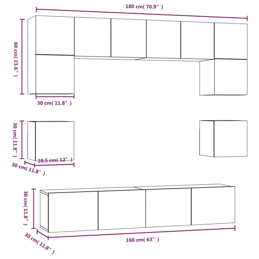 8-Delige Tv-Meubelset Bewerkt Hout Kleurig 80 cm