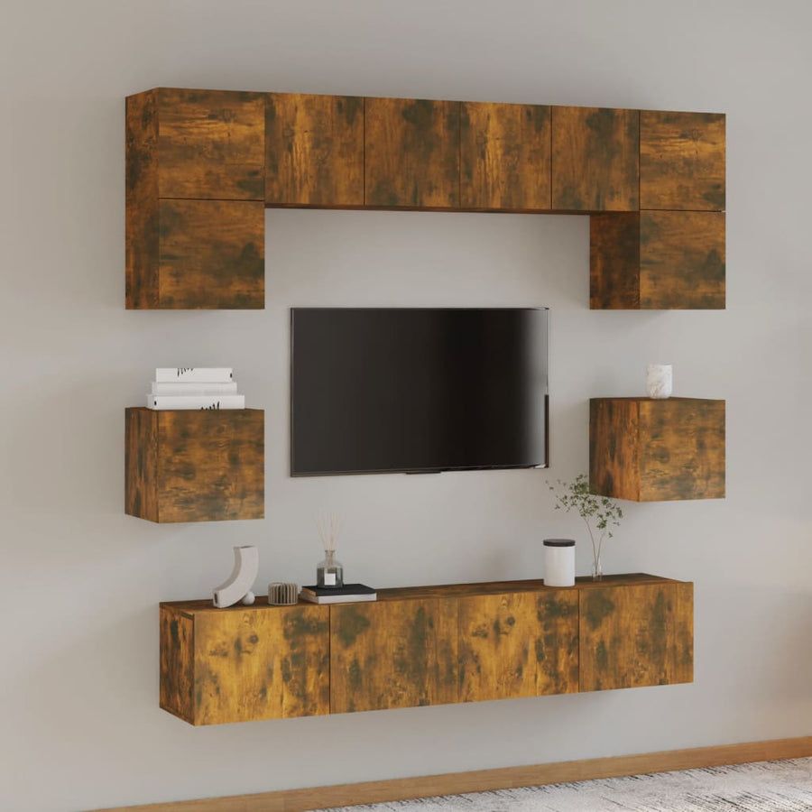 8-Delige Tv-Meubelset Bewerkt Hout Kleurig 80 cm