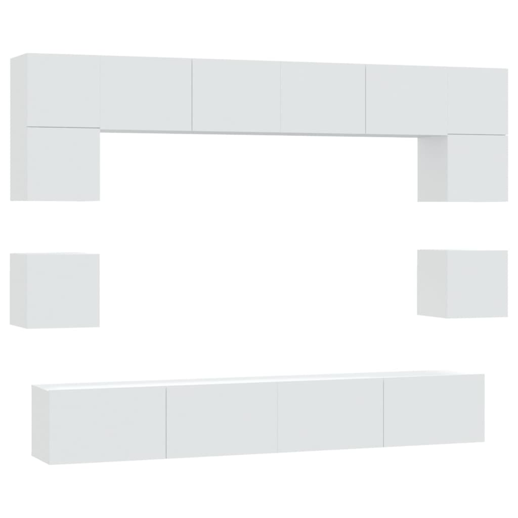 8-Delige Tv-Meubelset Bewerkt Hout 100 cm Wit
