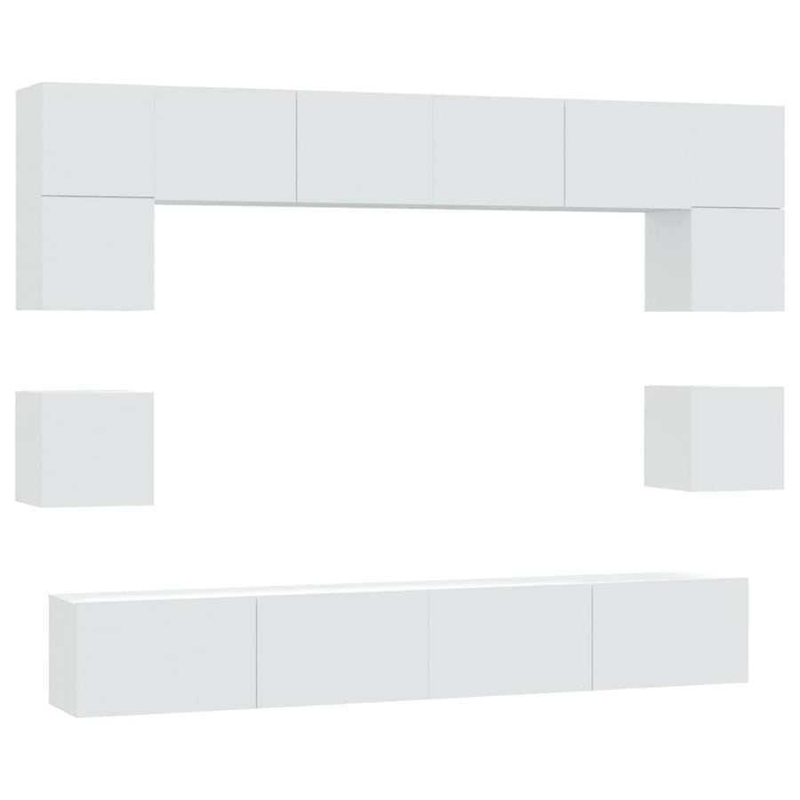 8-Delige Tv-Meubelset Bewerkt Hout 100 cm Wit