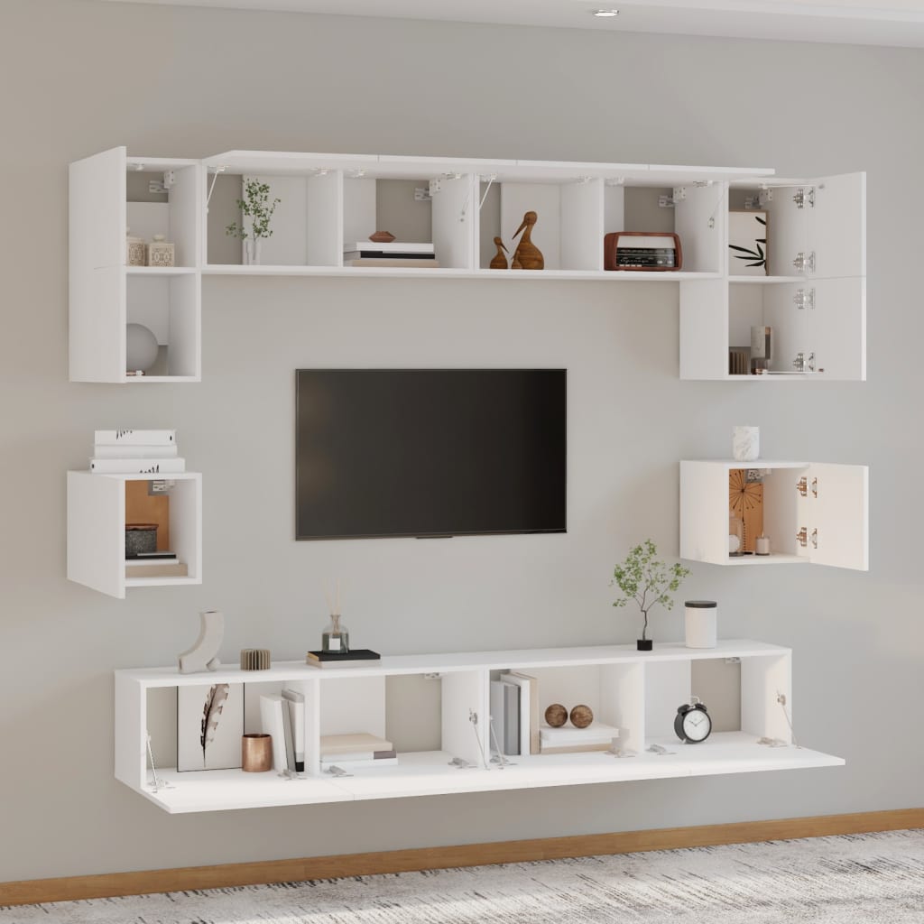 8-Delige Tv-Meubelset Bewerkt Hout 100 cm Wit