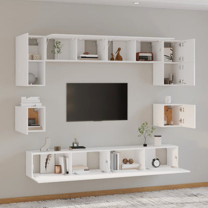 8-Delige Tv-Meubelset Bewerkt Hout 100 cm Wit