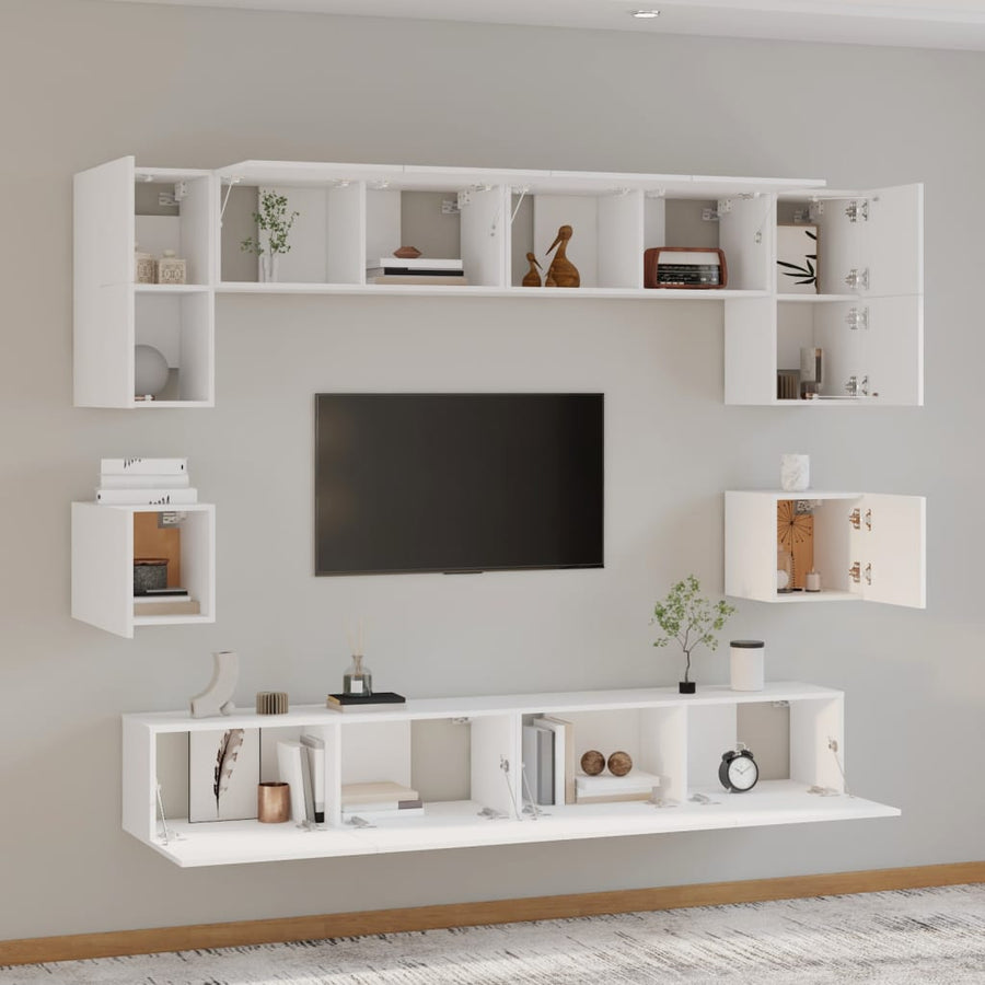 8-Delige Tv-Meubelset Bewerkt Hout 100 cm Wit