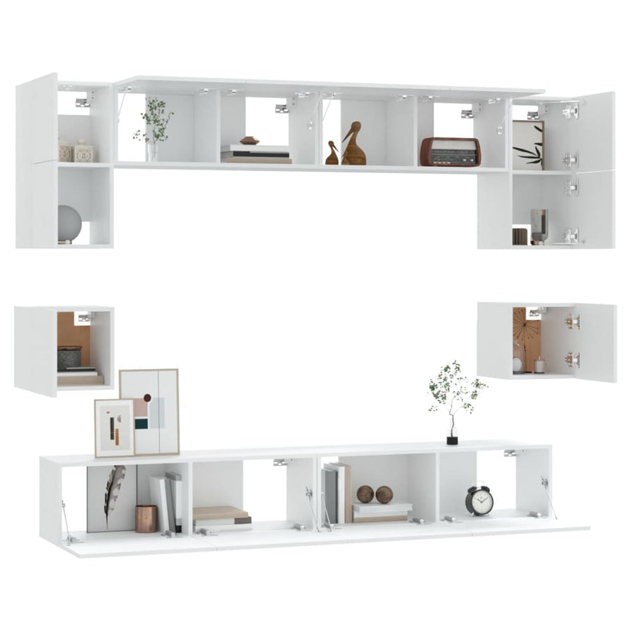 8-Delige Tv-Meubelset Bewerkt Hout 100 cm Wit