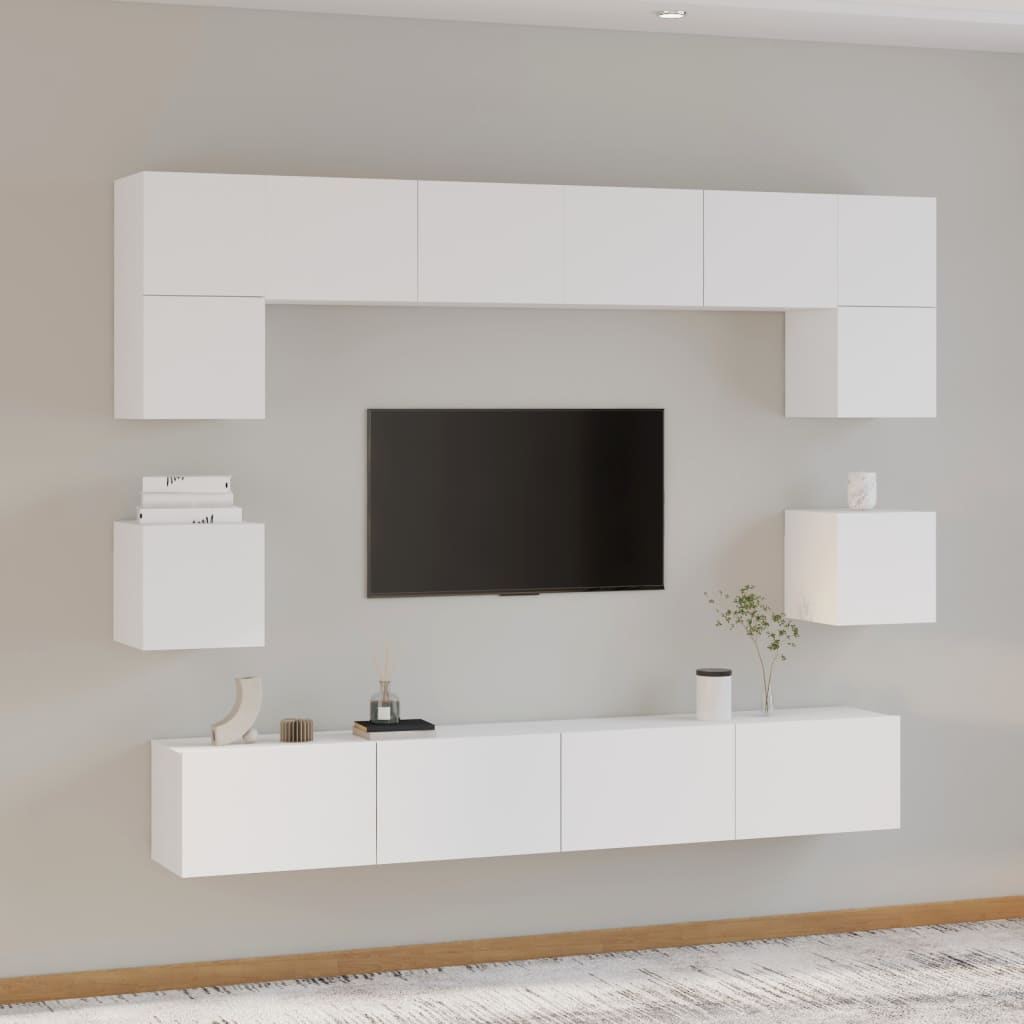 8-Delige Tv-Meubelset Bewerkt Hout 100 cm Wit