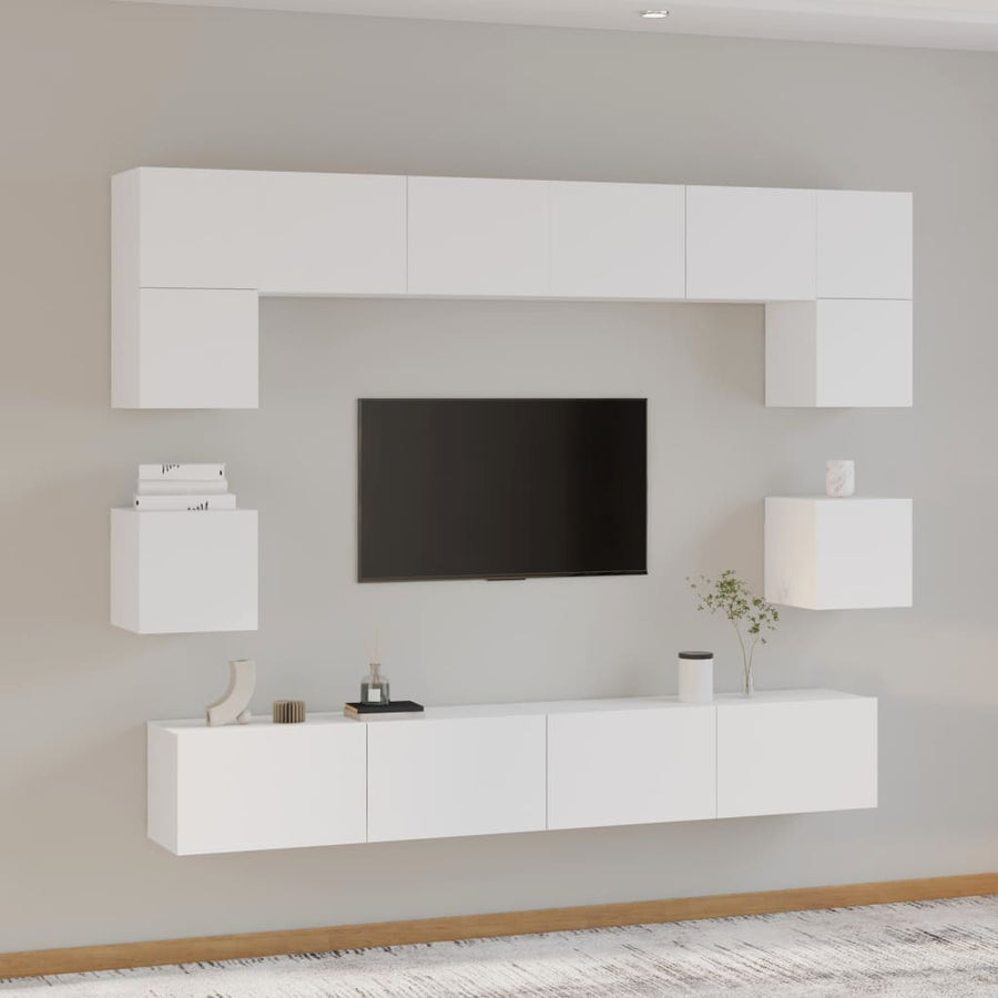 8-Delige Tv-Meubelset Bewerkt Hout 100 cm Wit