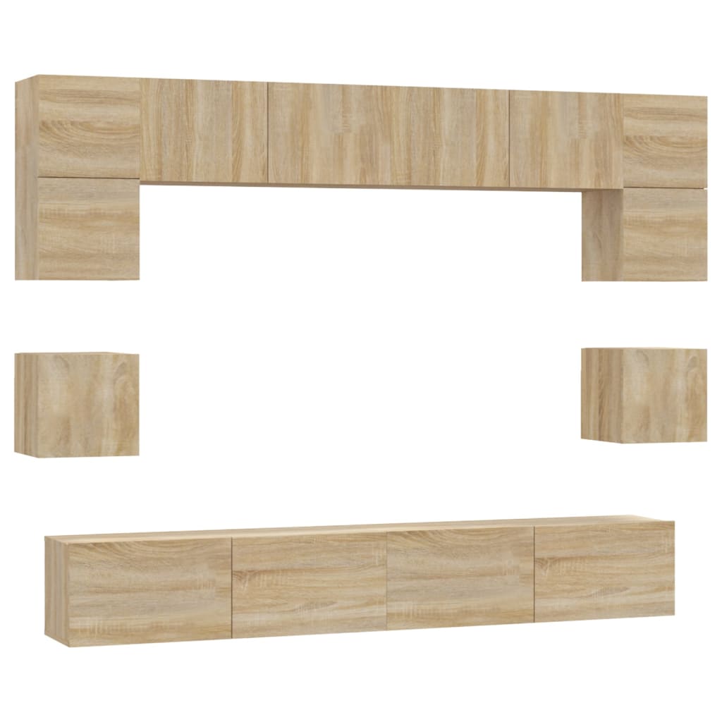 8-Delige Tv-Meubelset Bewerkt Hout Kleurig 100 cm Sonoma eiken