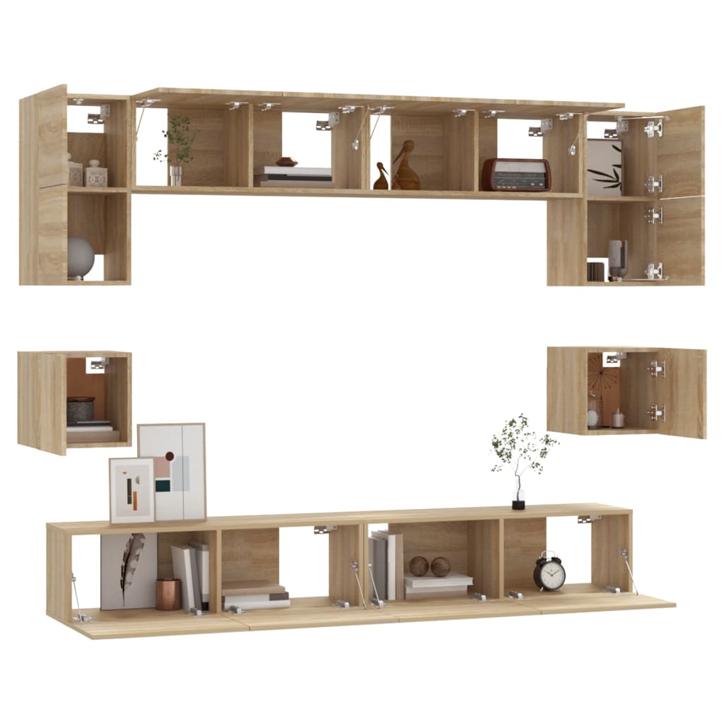 8-Delige Tv-Meubelset Bewerkt Hout Kleurig 100 cm Sonoma eiken
