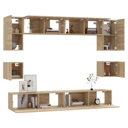 8-Delige Tv-Meubelset Bewerkt Hout Kleurig 100 cm Sonoma eiken