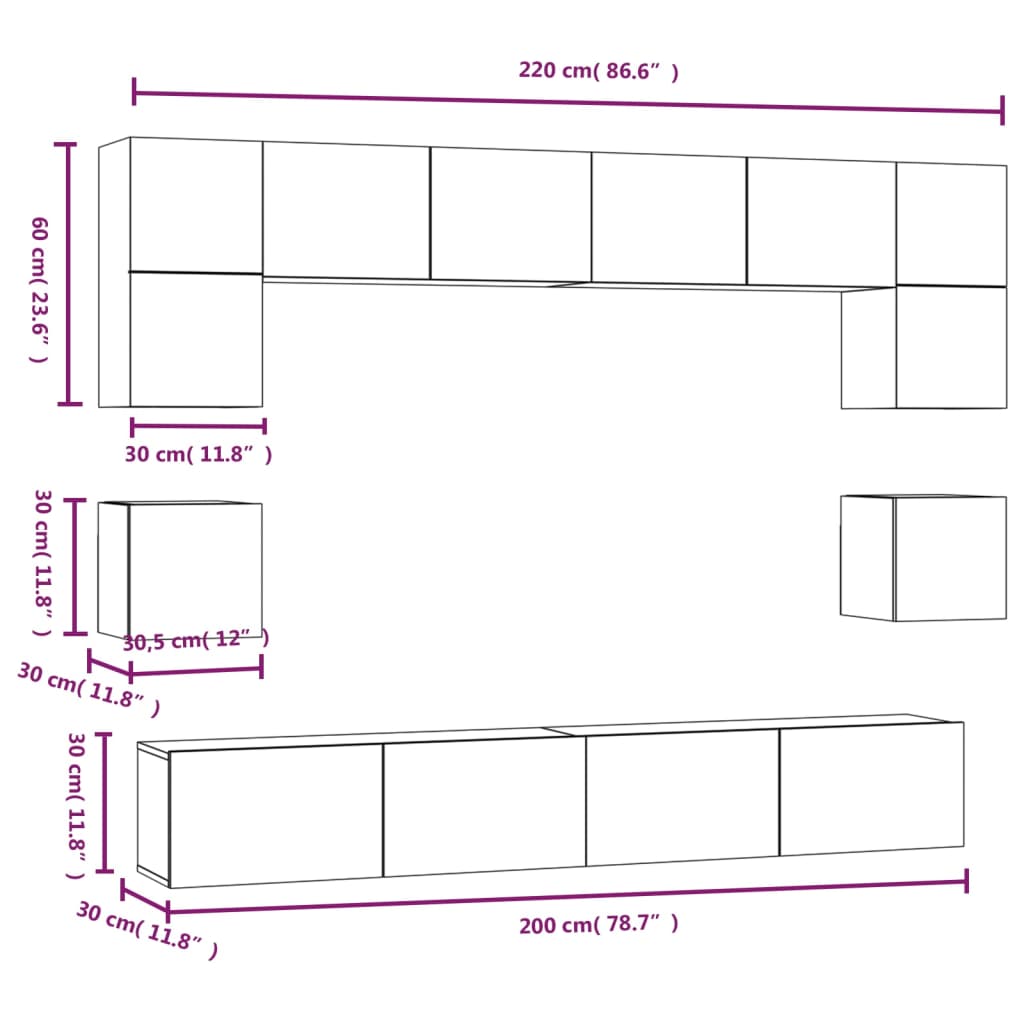 8-Delige Tv-Meubelset Bewerkt Hout Kleurig 100 cm Sonoma eiken