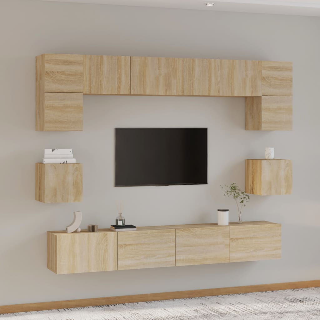 8-Delige Tv-Meubelset Bewerkt Hout Kleurig 100 cm Sonoma eiken