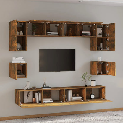 8-Delige Tv-Meubelset Bewerkt Hout Kleurig 100 cm