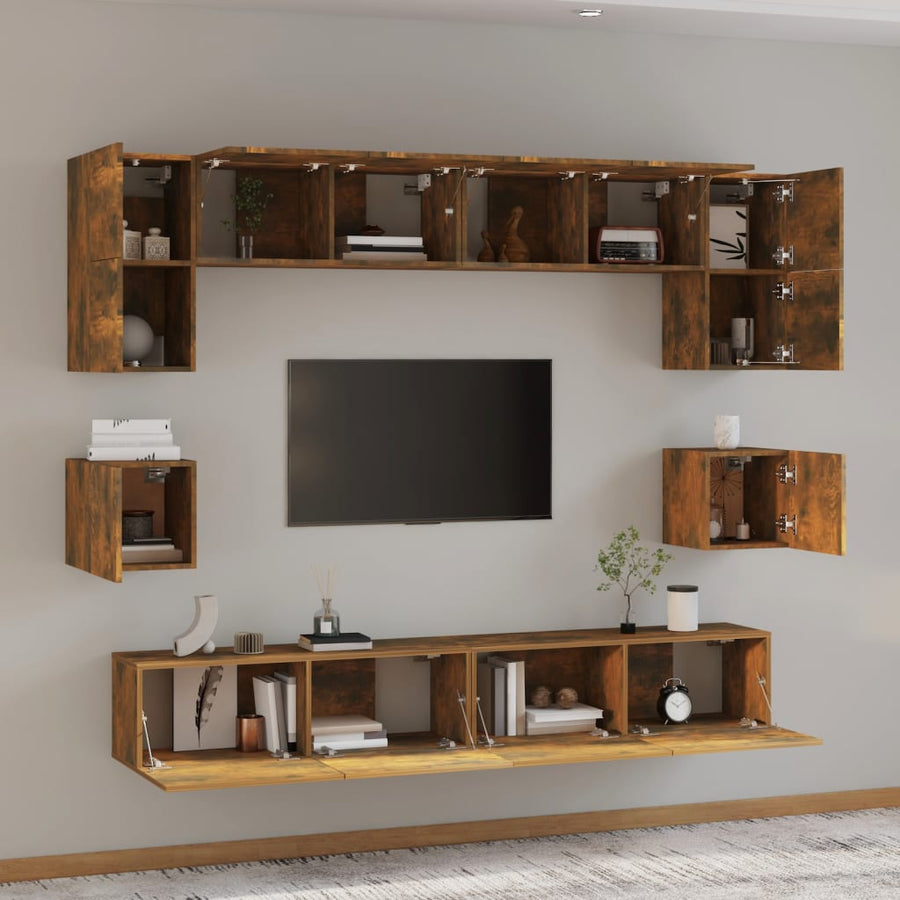 8-Delige Tv-Meubelset Bewerkt Hout Kleurig 100 cm