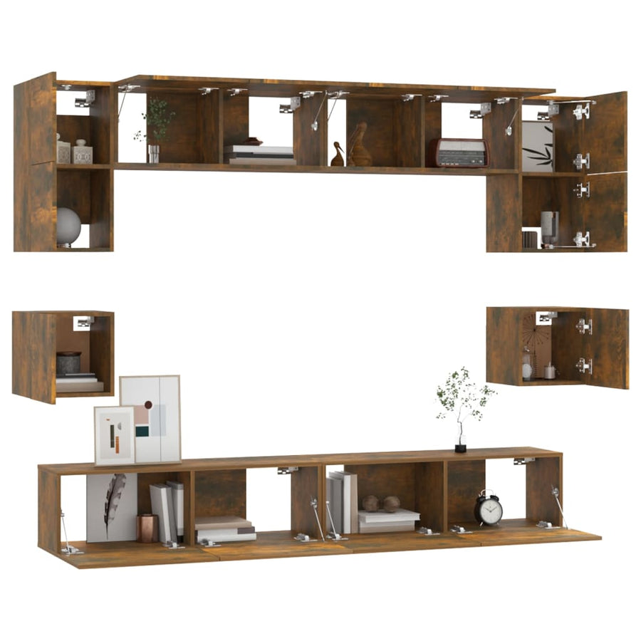8-Delige Tv-Meubelset Bewerkt Hout Kleurig 100 cm