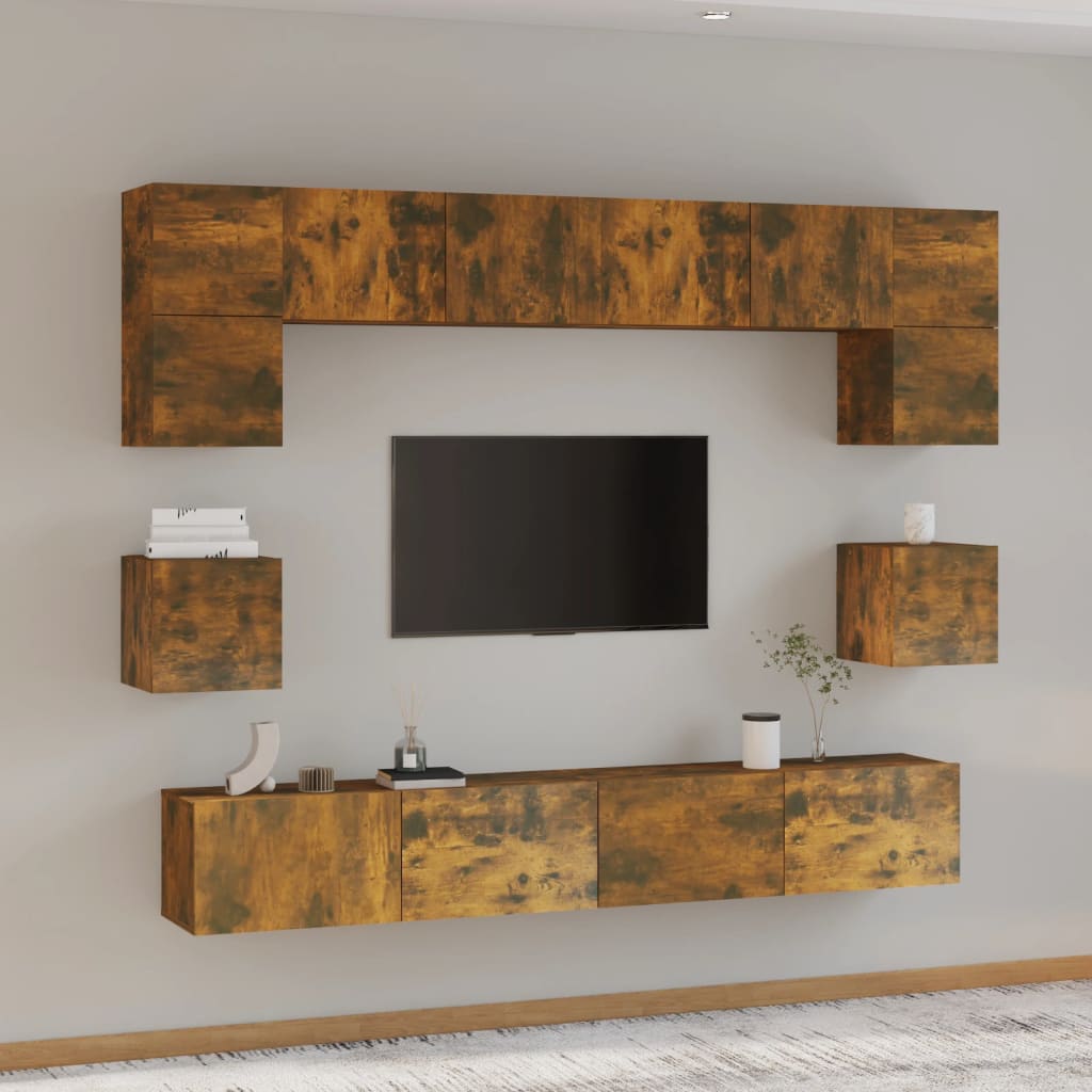 8-Delige Tv-Meubelset Bewerkt Hout Kleurig 100 cm