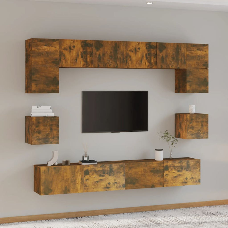 8-Delige Tv-Meubelset Bewerkt Hout Kleurig 100 cm