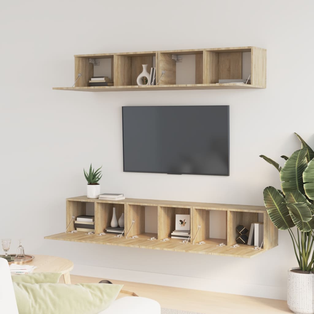 -Delige Tv-Meubelset Bewerkt Hout Kleurig 80 x 30 x 30 cm Sonoma eiken