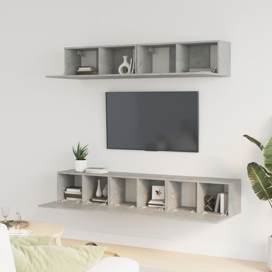 -Delige Tv-Meubelset Bewerkt Hout 80 x 30 x 30 cm Betongrijs