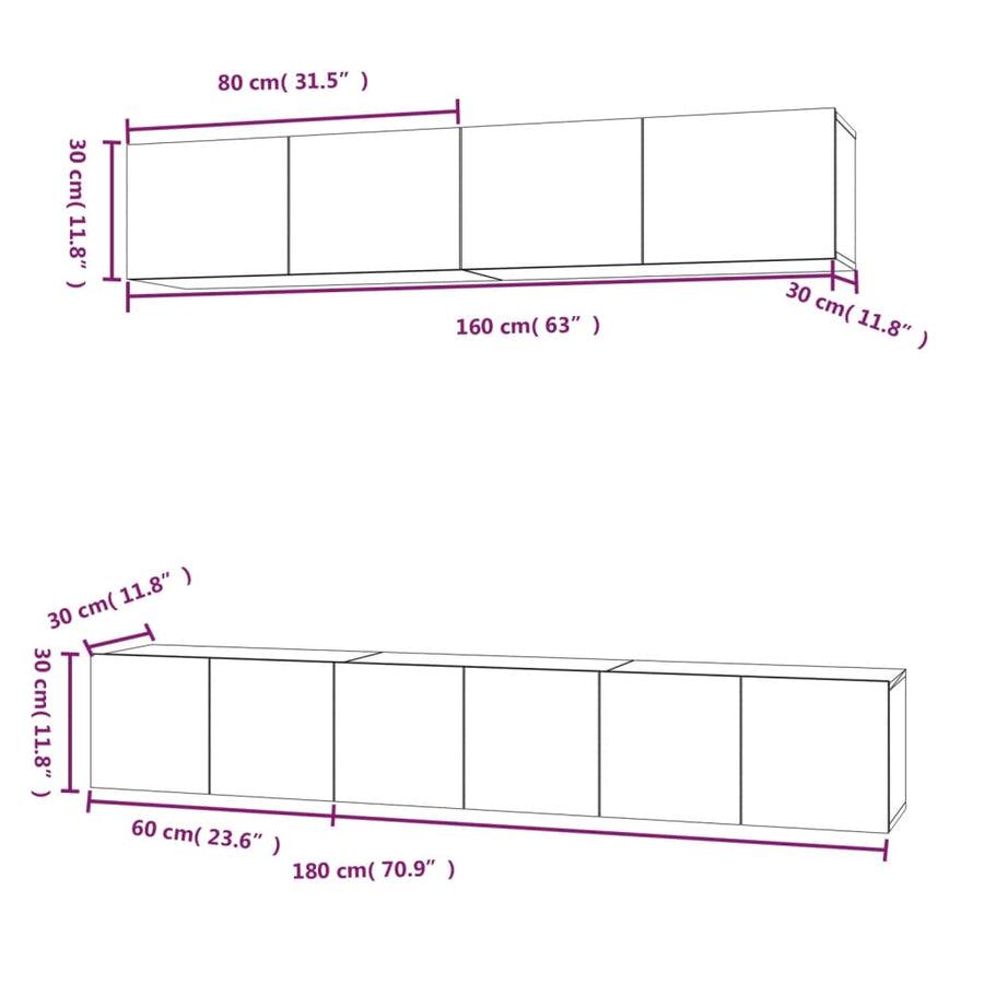 -Delige Tv-Meubelset Bewerkt Hout 80 x 30 x 30 cm Betongrijs