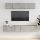 Tv-meubelset 5-delig bewerkt hout betongrijs wandmontage