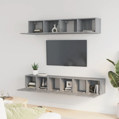 5-delige Tv-meubelset bewerkt hout grijs sonoma eikenkleurig
