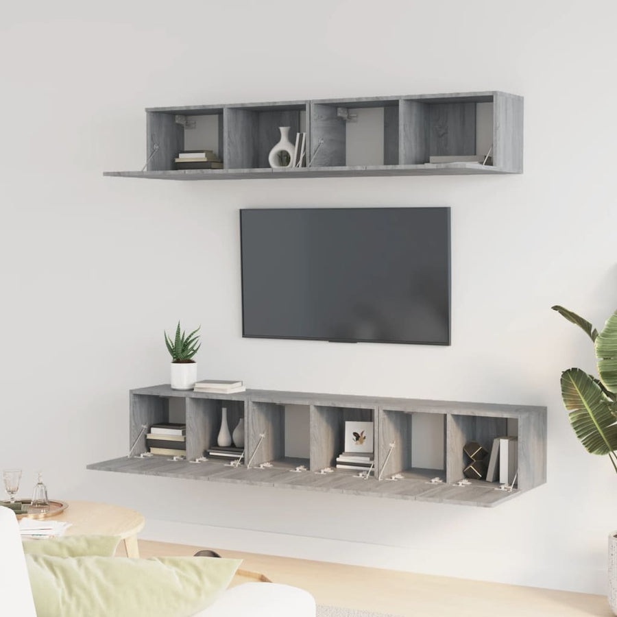 5-delige Tv-meubelset bewerkt hout grijs sonoma eikenkleurig