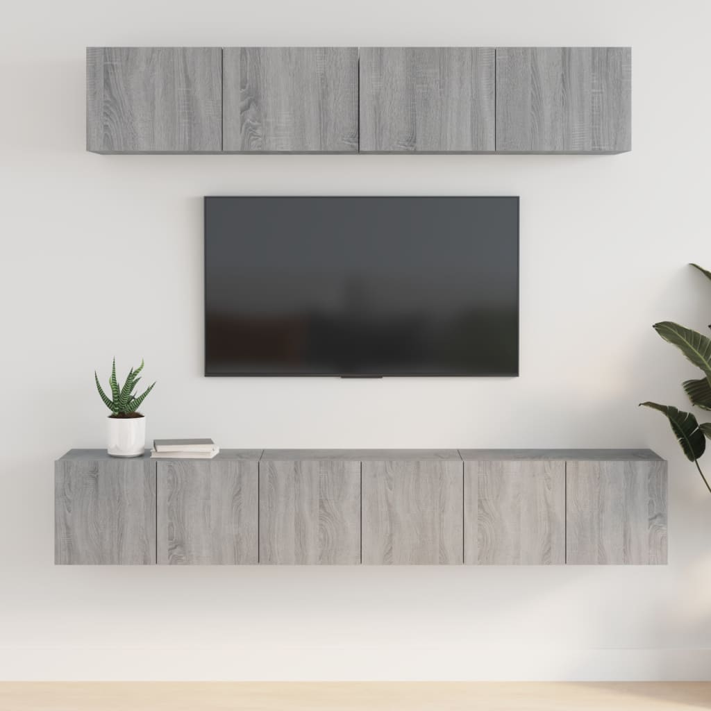 5-delige Tv-meubelset bewerkt hout grijs sonoma eikenkleurig