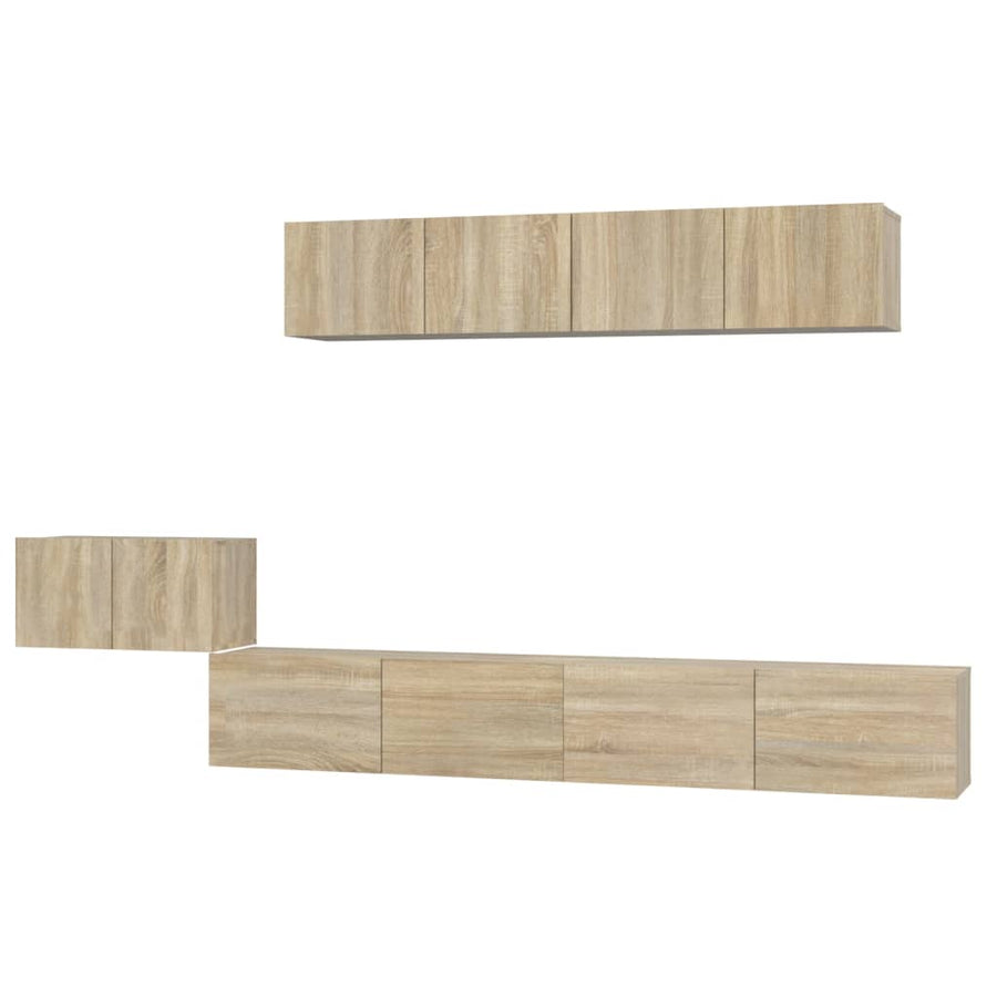 5-Delige Tv-Meubelset Bewerkt Hout Kleurig 100 cm Sonoma eiken